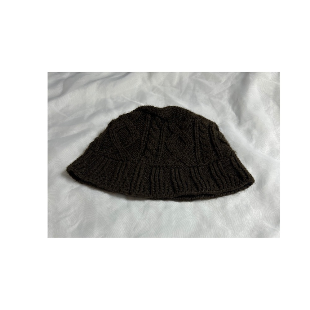 Fossil Womens Knit‎ Bucket Hat Brown Cable Knit Acrylic Beanie Winter Warm